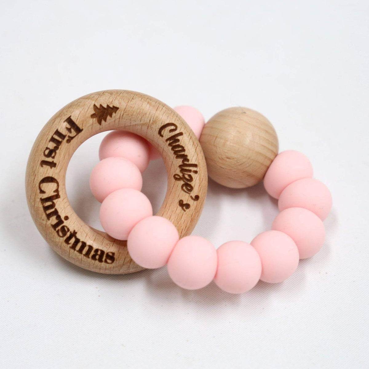 First Christmas Silicone Teether with Personalised Beechwood Ring