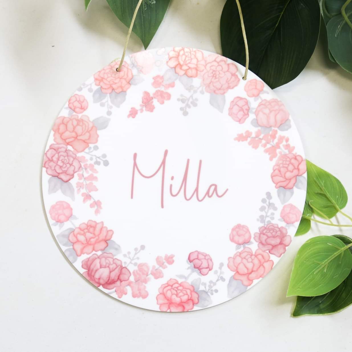 Printed Round Plaque- Pinky Peonies