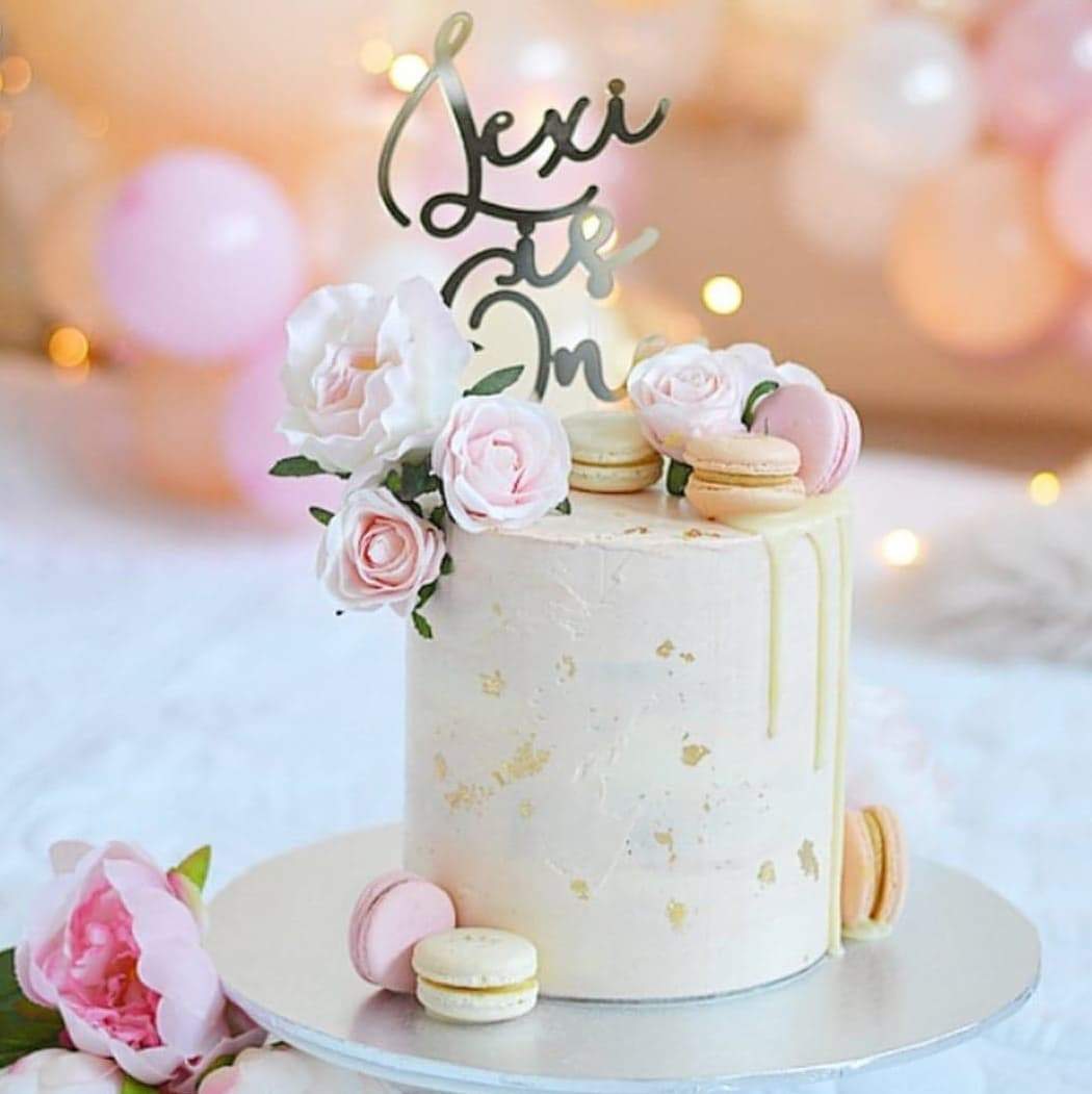 HAPPY BIRTHDAY CAKE TOPPER GOLD GLITTER CAKE TOPPER - PINK ROSE BOW