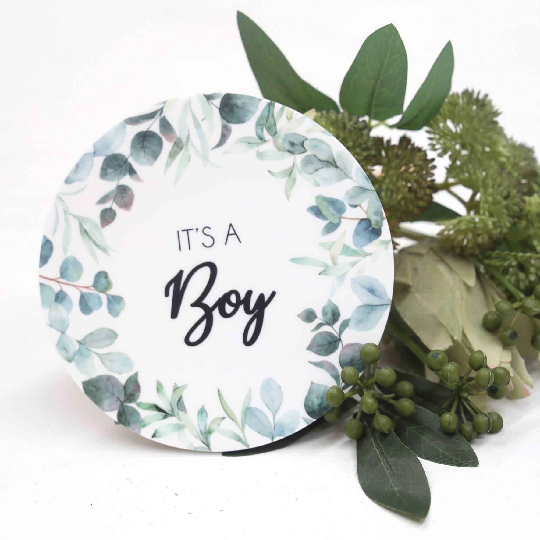 It's a Boy - leafy Boarder Birth Announcement Plaque