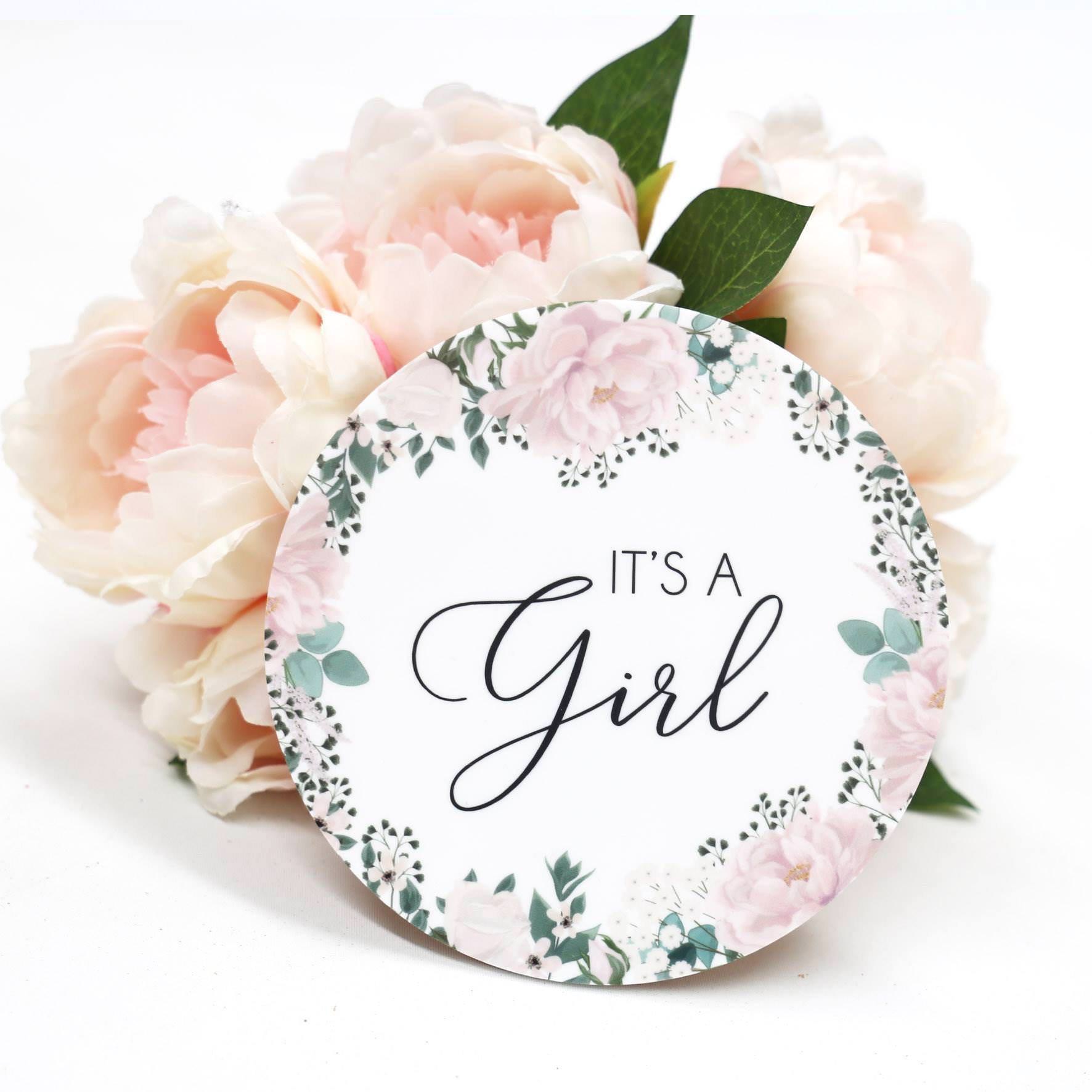 It's A Girl- Pink & White Floral Boarder Birth Announcement Plaque