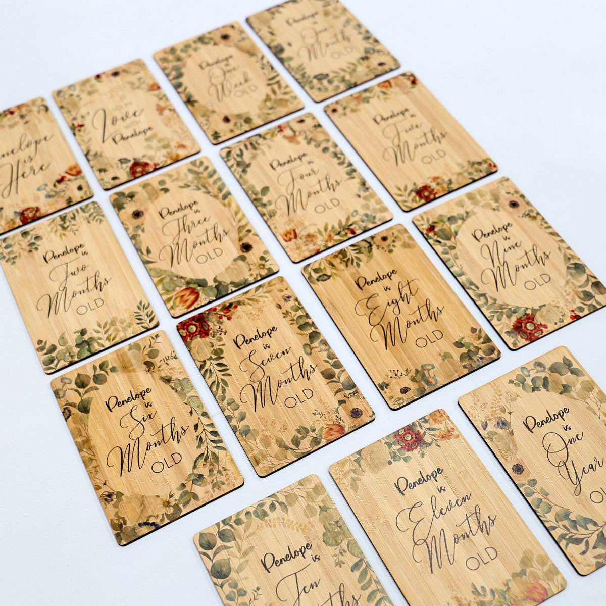 Personalised Botanical Milestone Cards (set of 15)
