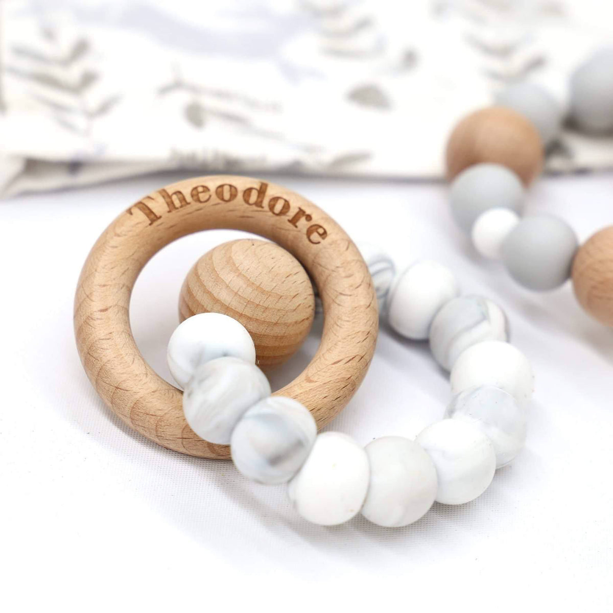 Silicone Teether with Personalised Beechwood Ring