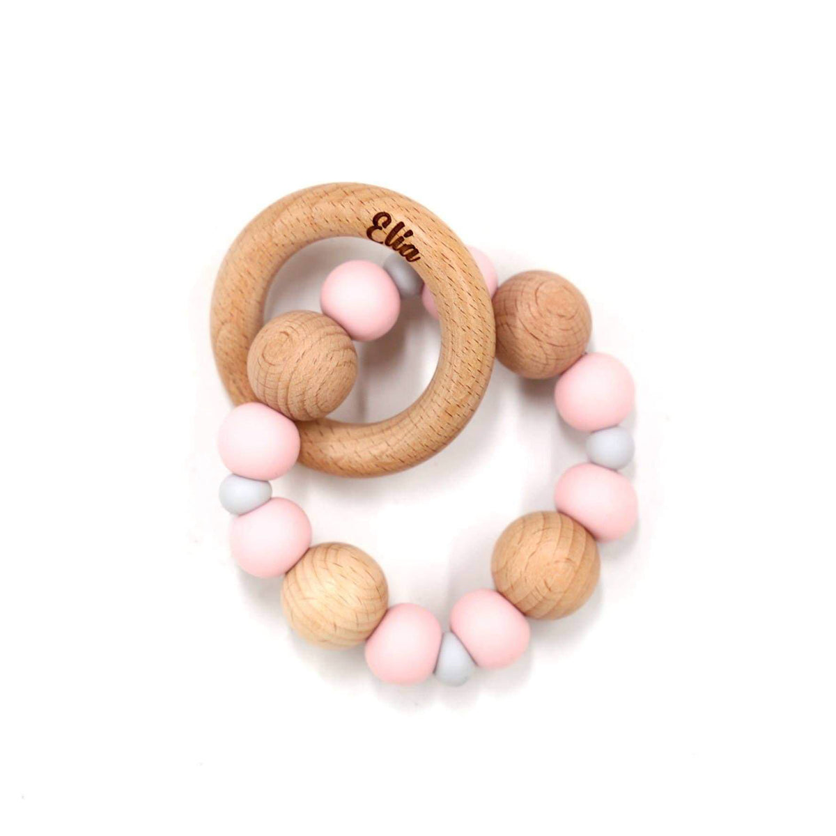 Two-Toned Silicone Teether With Engraved Personalised Beech Wood Ring